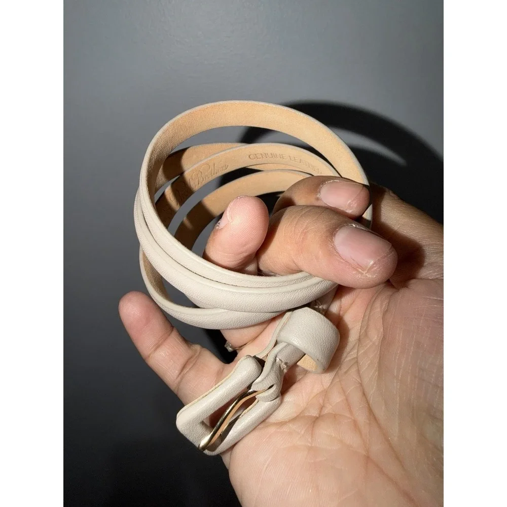 Women's Brooks Brothers Light Gray Nude Genuine Leather Belt Size L Skinny Slim